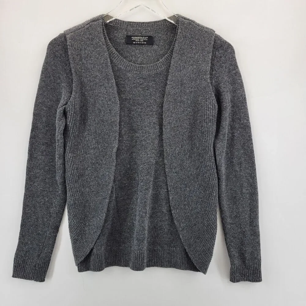 Allsaints Womens Sweater Size 4 Charcoal Gray Agari Jumper Lambswool‎ Angora